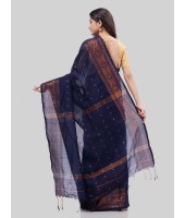 DESH BIDESH Women`s Bengal Cotton Silk Pure Handloom Cotton Saree Kohinoor Work With Blouse Piece(Dark Blue)